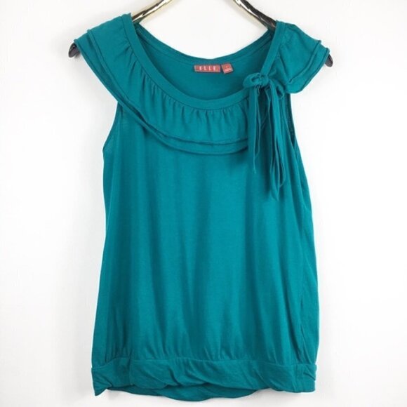 Elle Scoop Neck Teal Green Ruffle Tank with Side Bow - Picture 2 of 5